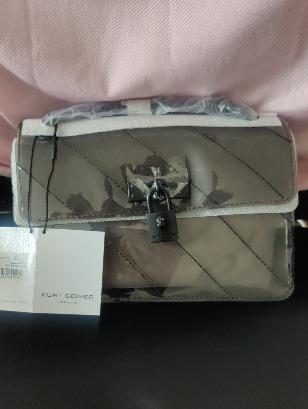 Kurt Geiger Taupe Quilted Satchel with Padlock Accent- New Arrival